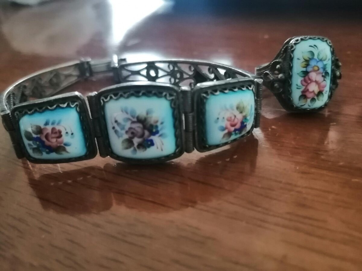 Браслет и кольцо с финифтью. СССР. 