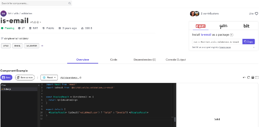 Валидатор is-emal размещен на Bit.dev для использования и обслуживания всеми, кто занимается клиентской и серверной составляющей