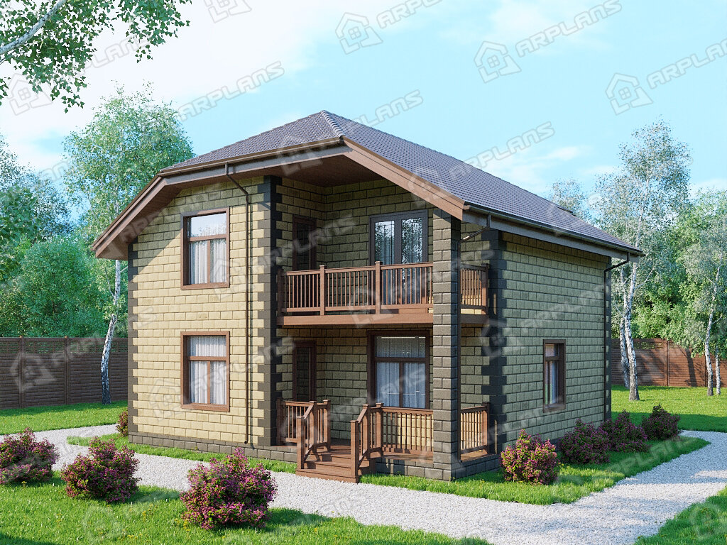 Фото 1 двухэтажного дома из блоков с мансардой, 3 спальнями, балконом и террасой. Полезная площадь 129 кв м. Источник arplans.ru Проект К-159