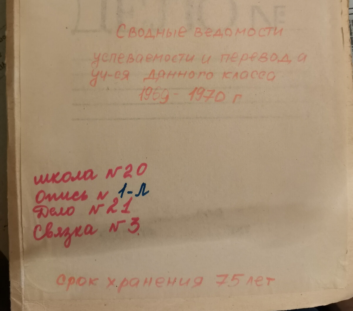 Показать особо и нечего, т.к. везде персональные данные. Обложка "Сводные ведомости успеваемости и перевода учащихся данного класса", срок хранения 75 лет