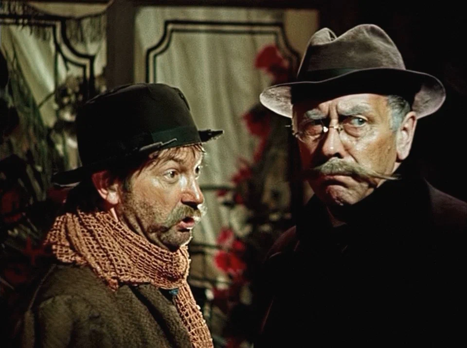 Г. Вицин в роли гробовых дел мастера Безенчука в фильме "Двенадцать стульев", 1976 г.