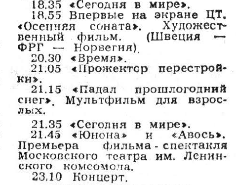 Фрагмент телепрограммы от 13 января 1988 года