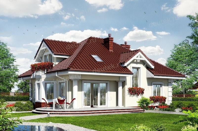 Проект двухэтажного дома 184 м2 из керамоблоков с кабинетом, эркером и террасой - SK-11