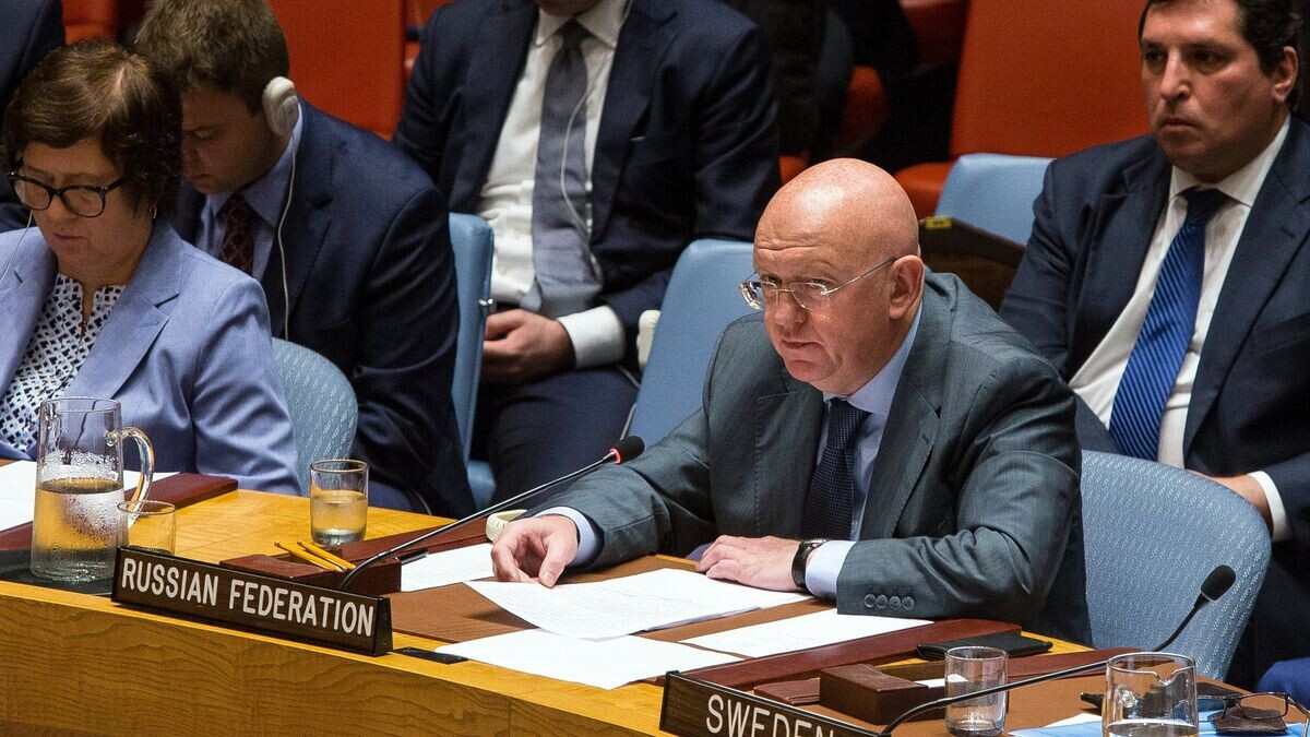    Постоянный представитель РФ при Организации Объединённых Наций Василий Небензя выступает на заседании Совета безопасности ООН о ситуации в Сирии. 18 сентября 2018© РИА Новости / Нэнси Сисель