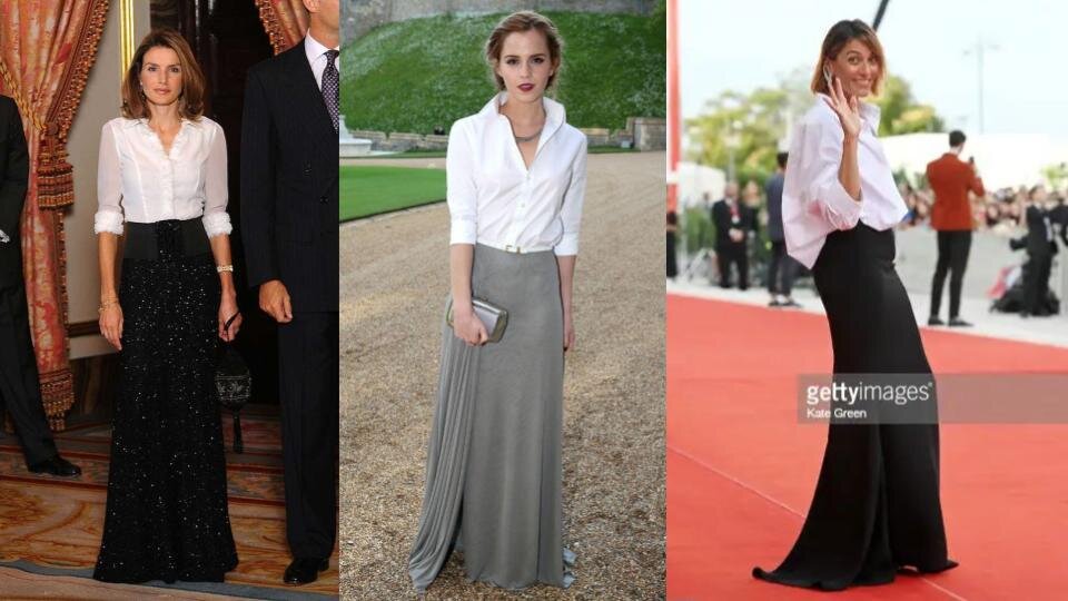 Королева Летиция, актриса Эмма Уотсон, актриса Анна Фольтета. У них у всех была возможность надеть что-то другое, но они выбрали белую рубашку