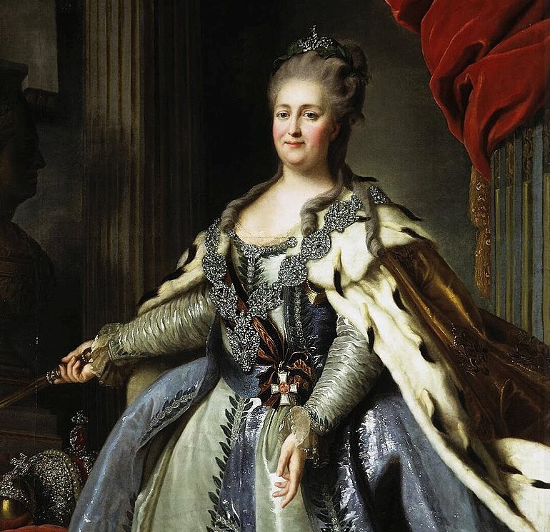 Екатерина Великая с лентой и крестом ордена Святого Георгия. Картина Ф. Рокотова, после 1770 года. 