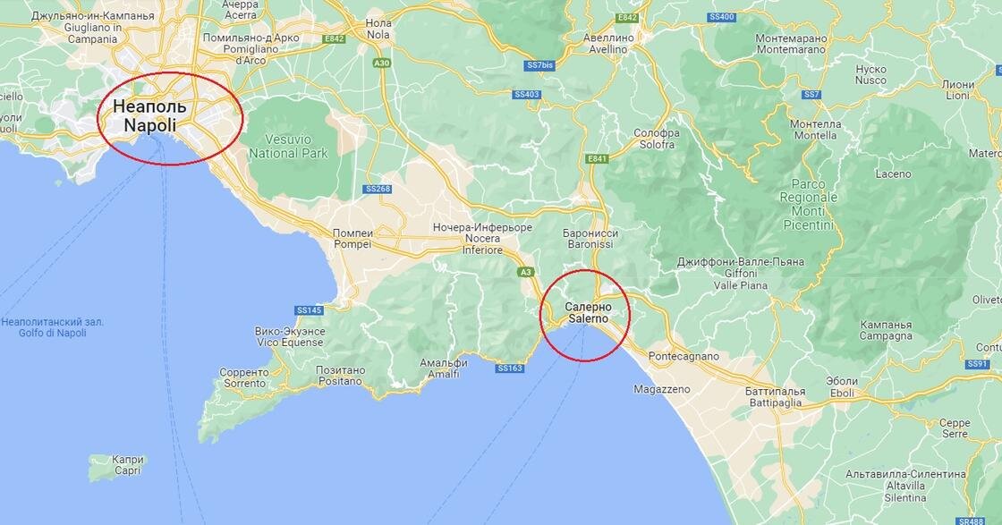   Город Салерно в Италии:Google Maps
