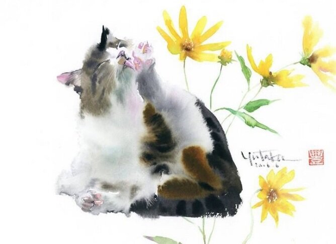 Удивительные кошки: потрясающие живые акварели по-сыромуот Ю. Мураками