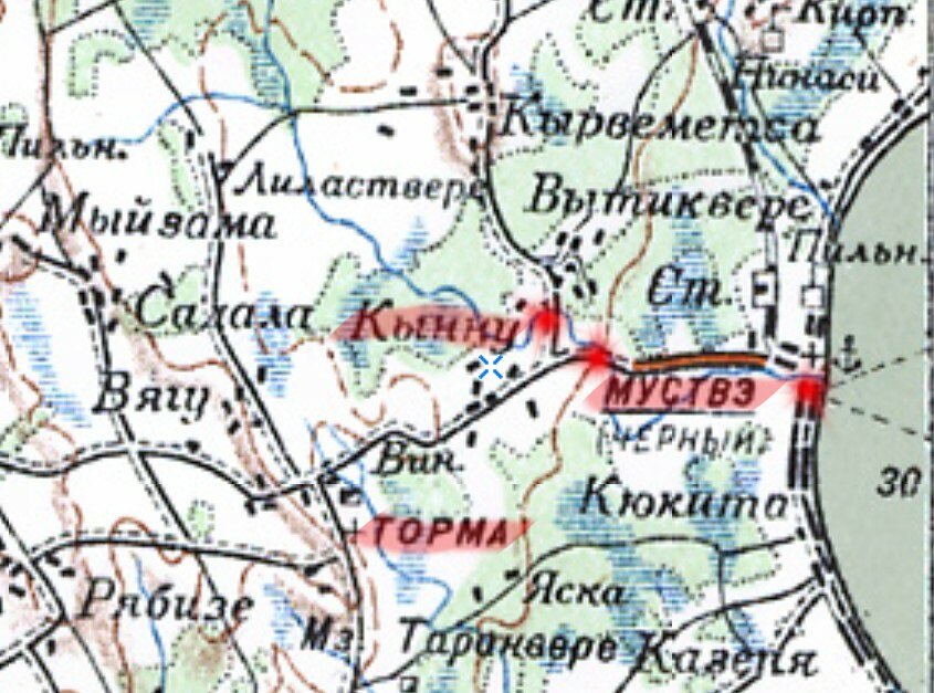 Места подрывов и н.пункты указанные в ЖБД. Схема автора, основа карта РККА.