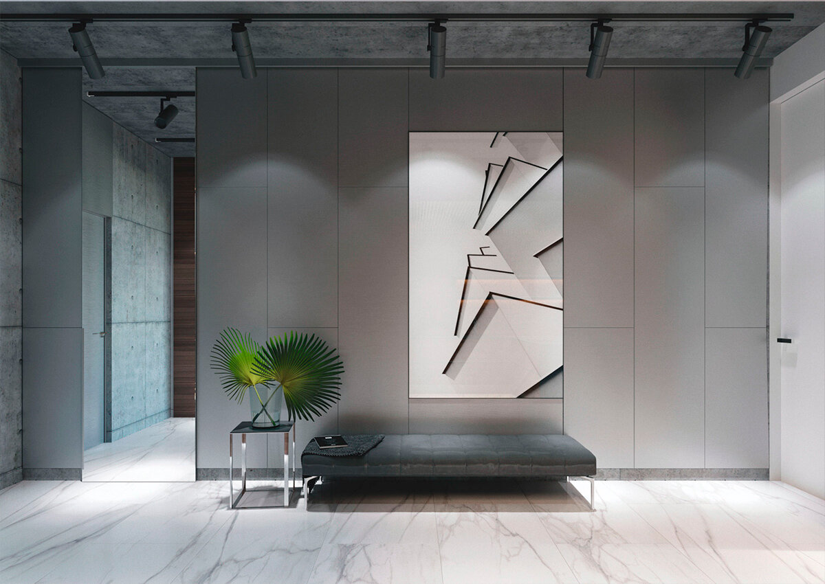 Пример минимализма в выставочном представлении интерьера.