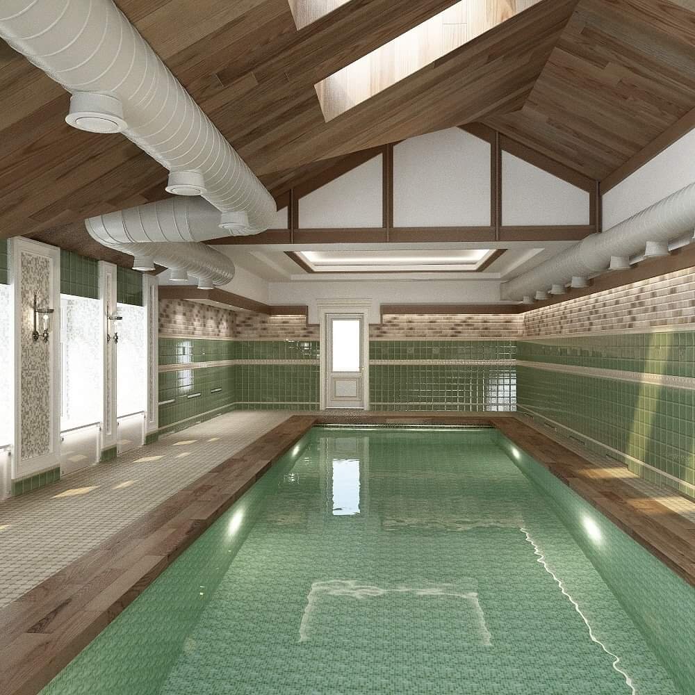 Открытое размещение приточной и вытяжной ветки воздуховодов вентиляции бассейна