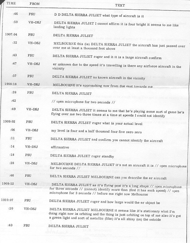  Оригинал аудиозаписи переговоров Валентича с диспетчером исчез. Существует его текстовая "расшифровка".