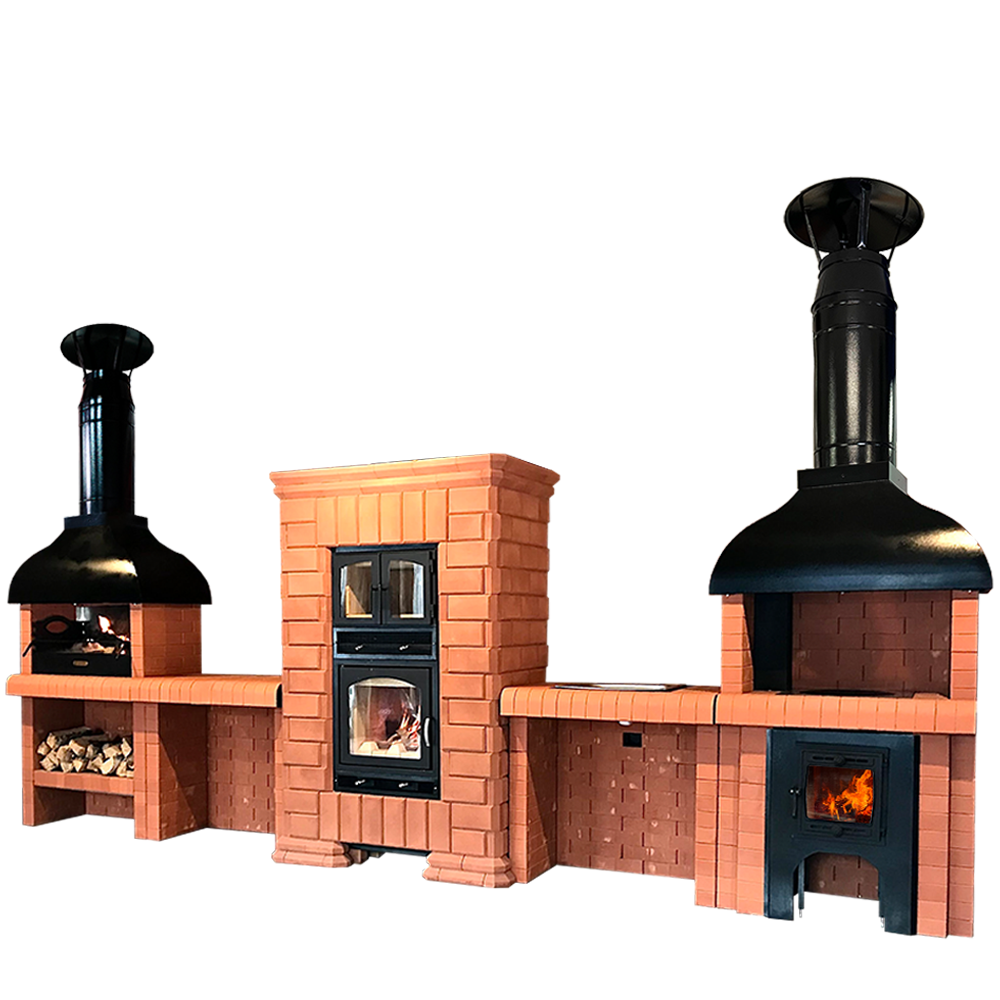 Печный комплекс "МАНГАЛ / СТОЛИК / Печь камин "КИВ" с духовкой / МОЙКА / КАЗАН"