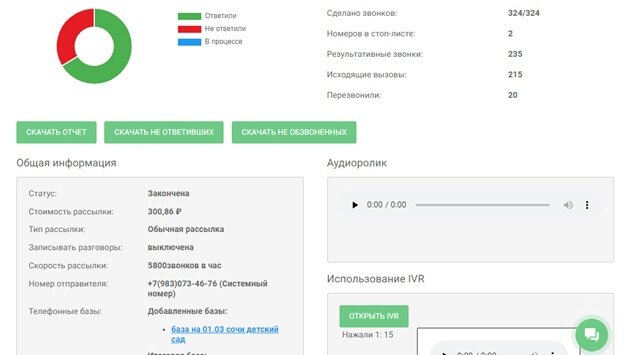 Статистика по звонкам по 1 сегменту