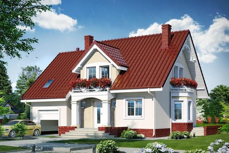 Проект жилого коттеджа 175 м2 из керамоблоков с гаражом, балконом и террасой - VV-4