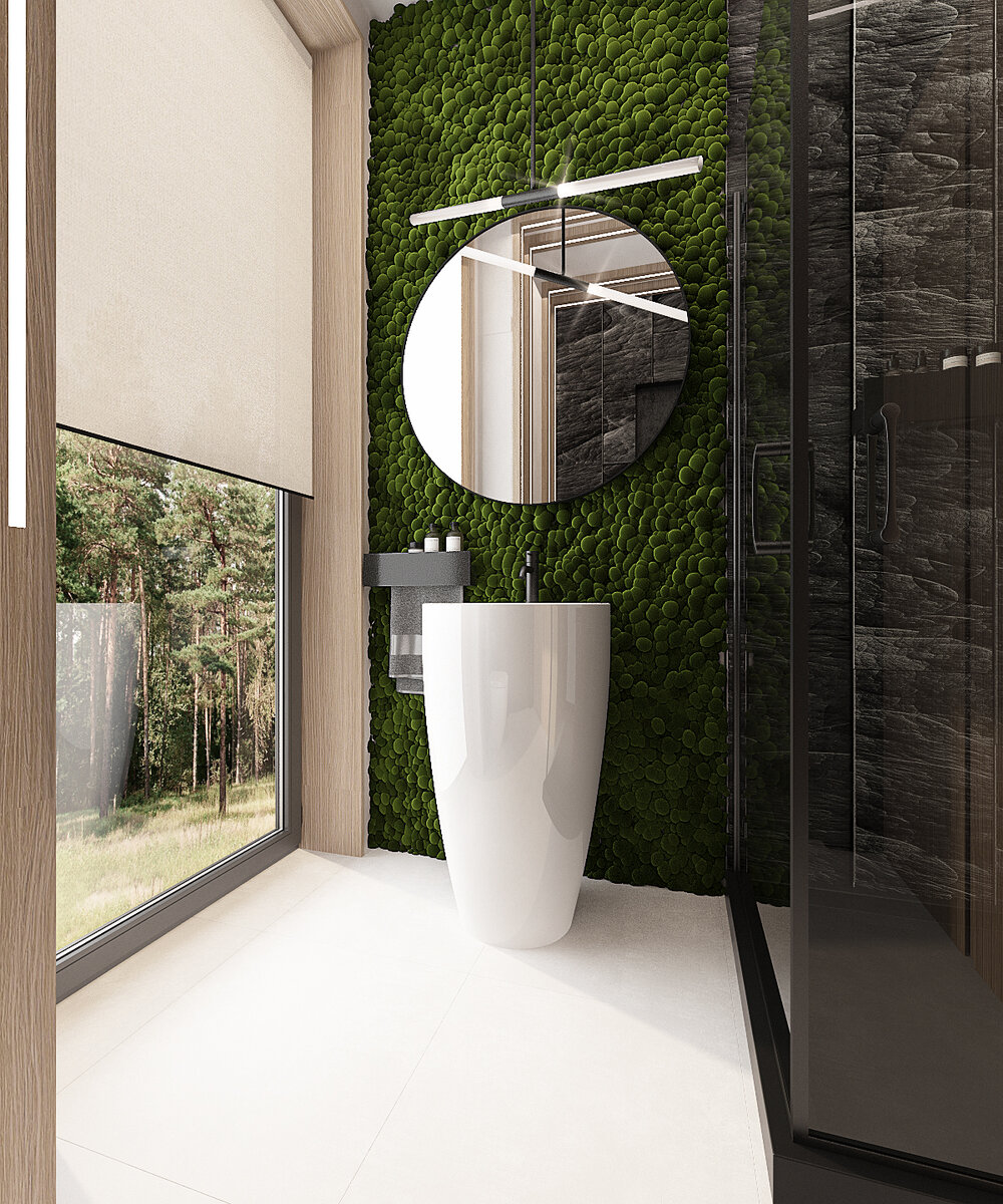 Санузел первого этажа коттеджного дома базы отдыха. 