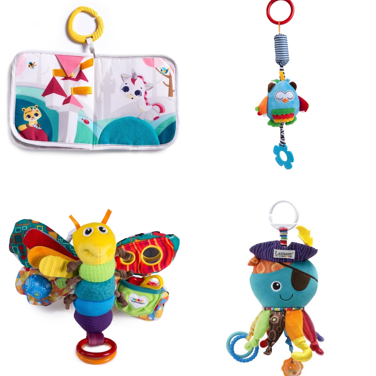 1 фото книжка Tiny Love, 3.4 фото игрушки от Lamaze 