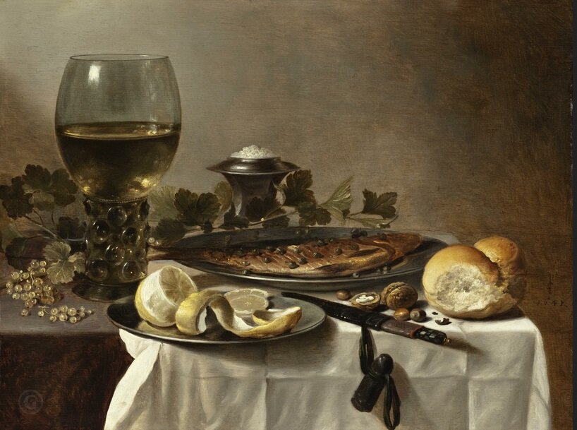Натюрморт с селедкой, хлебом и бокалом с вином. 1647 год. Питер Клас 