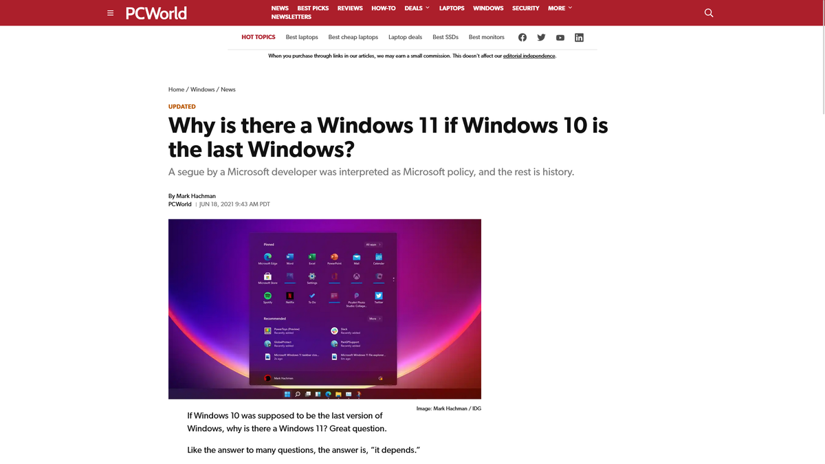 Статья на сайте PCWorld, объясняющая происхождение мнения о "последней" версии Windows