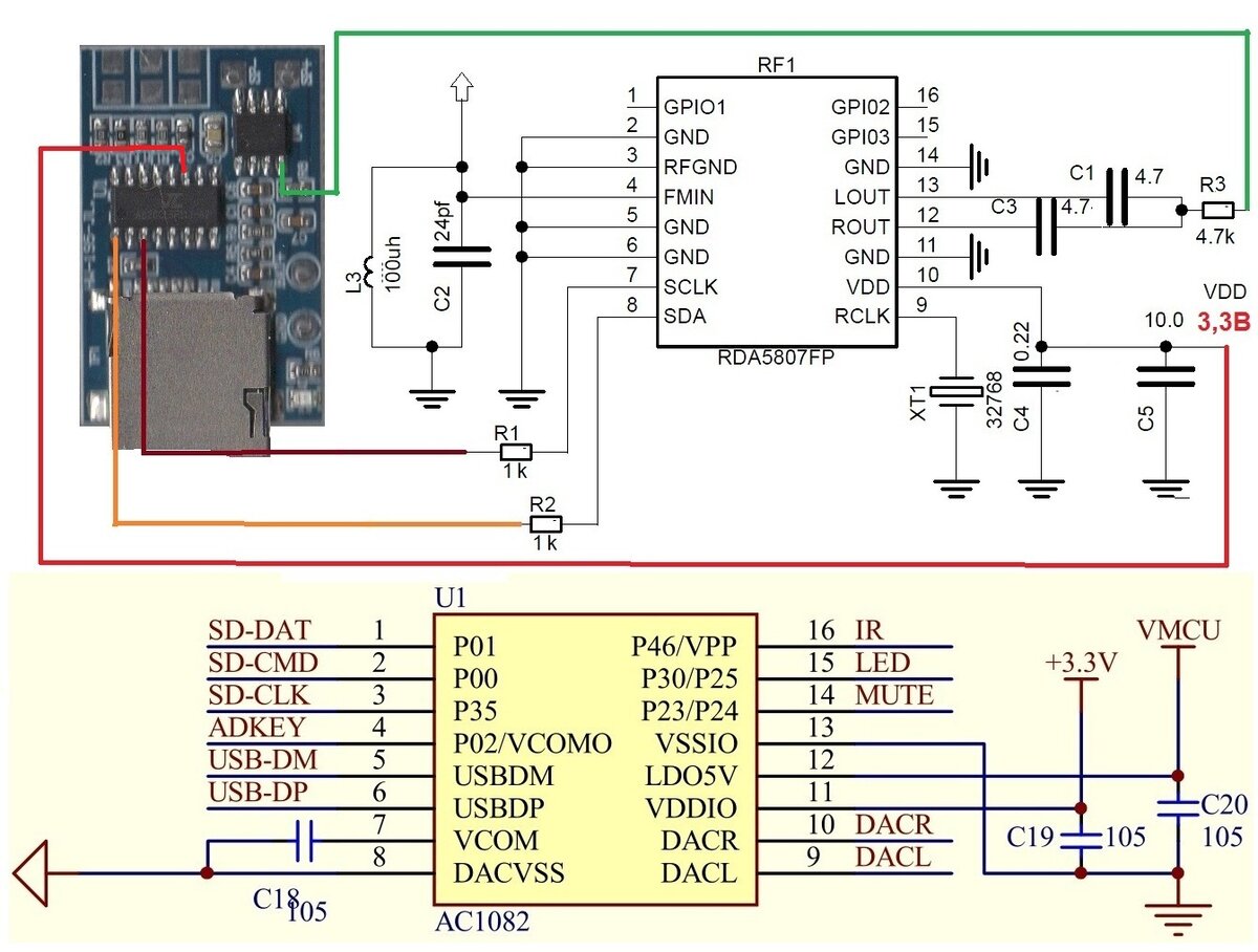 Fm2819 схема включения микросхема Простой самодельный цифровой FM радиоприемник с MP3-плеером на модулях RDA5807M 