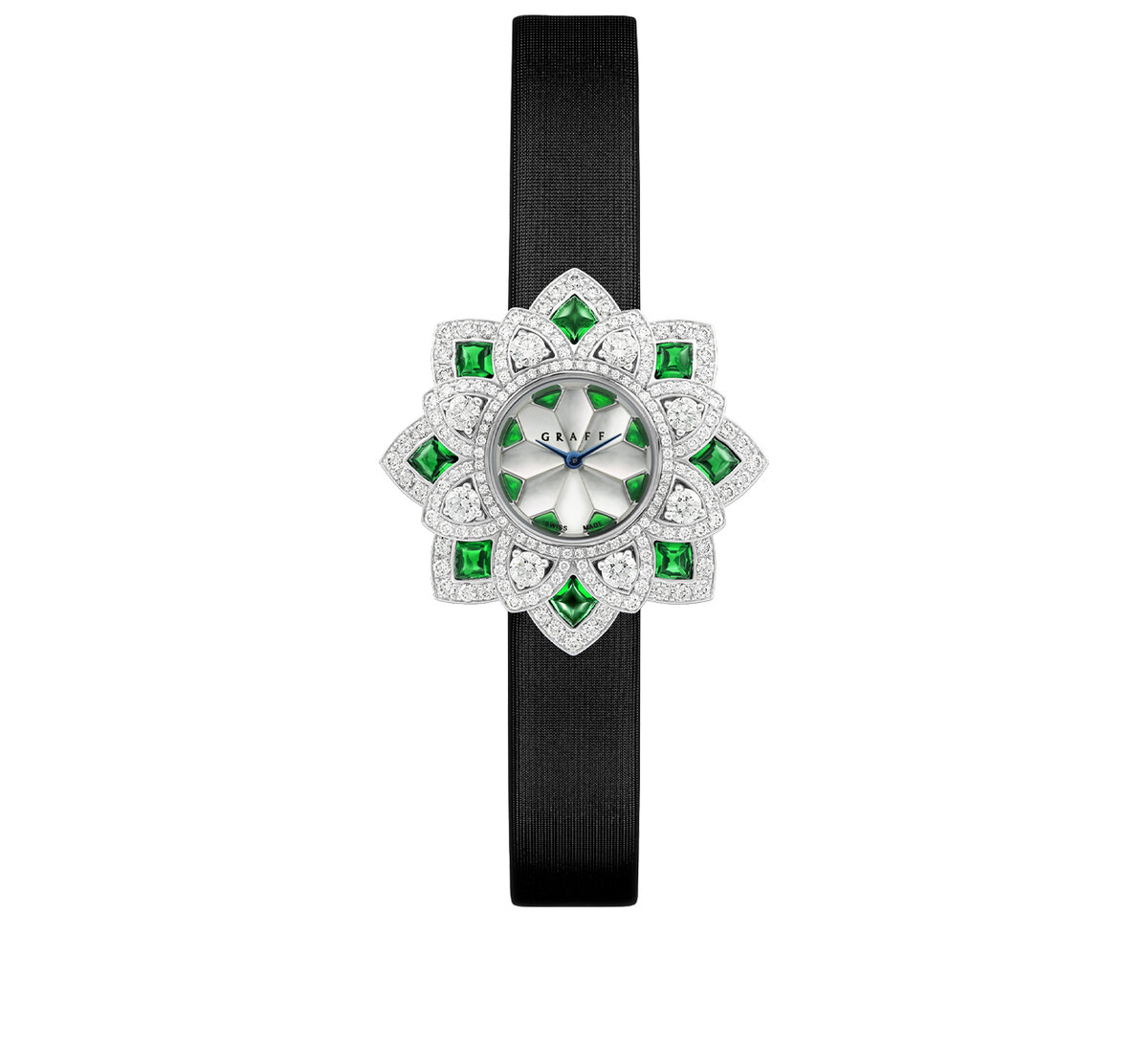 Часы Graff Floral в корпусе из белого золота с бриллиантами и изумрудами