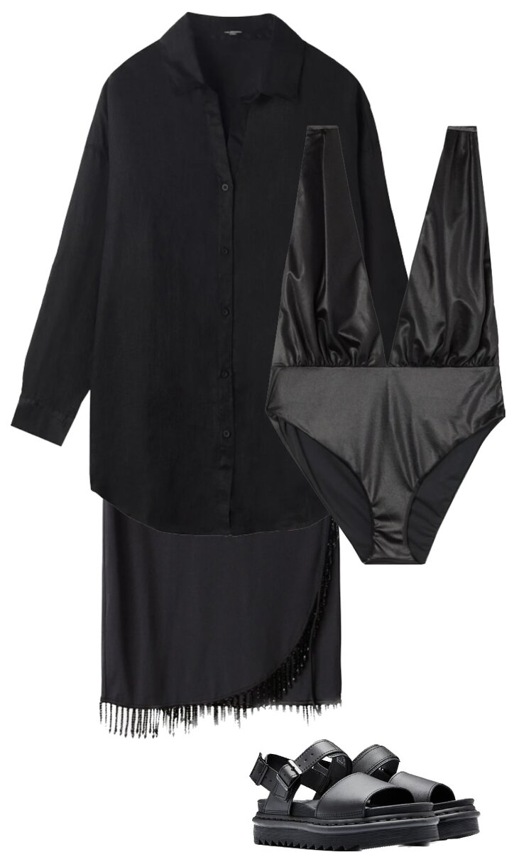 КУПАЛЬНИК: CALZEDONIA, СЛАНЦЫ , РУБАШКА: CALZEDONIA, ПАРЕО: CALZEDONIA