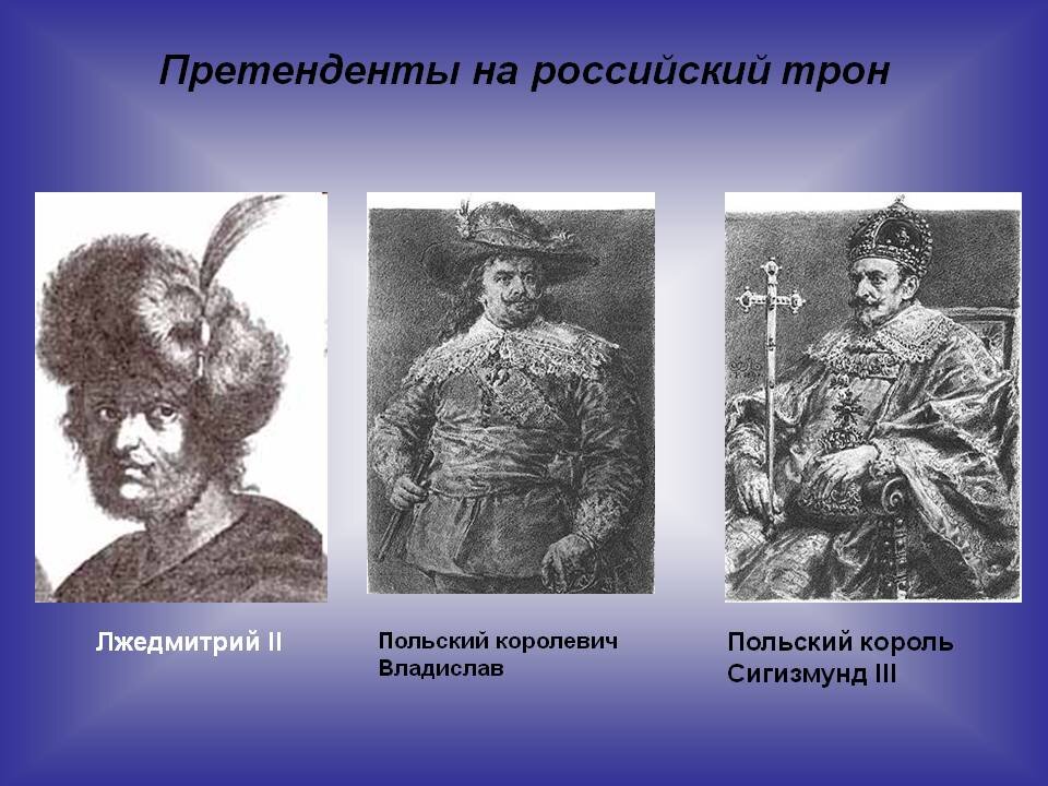 Смута претенденты на престол. Царь Лжедмитрий II. Лжедмитрий 1 и польский Король. Лжедмитрий 2 и польский Король. Претенденты на престол в 1613.