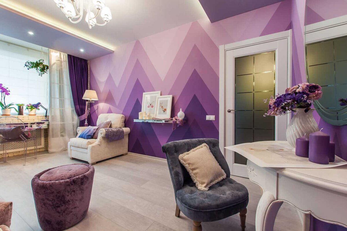 Пурпурный цвет в интерьере спальни (30 фото)