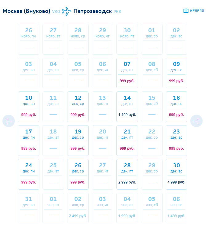 Стоимость билетов у Победы на декабрь 2018 года