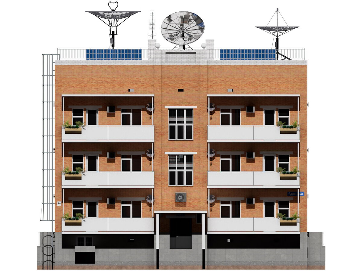 Фасады трехэтажных многоквартирных домов