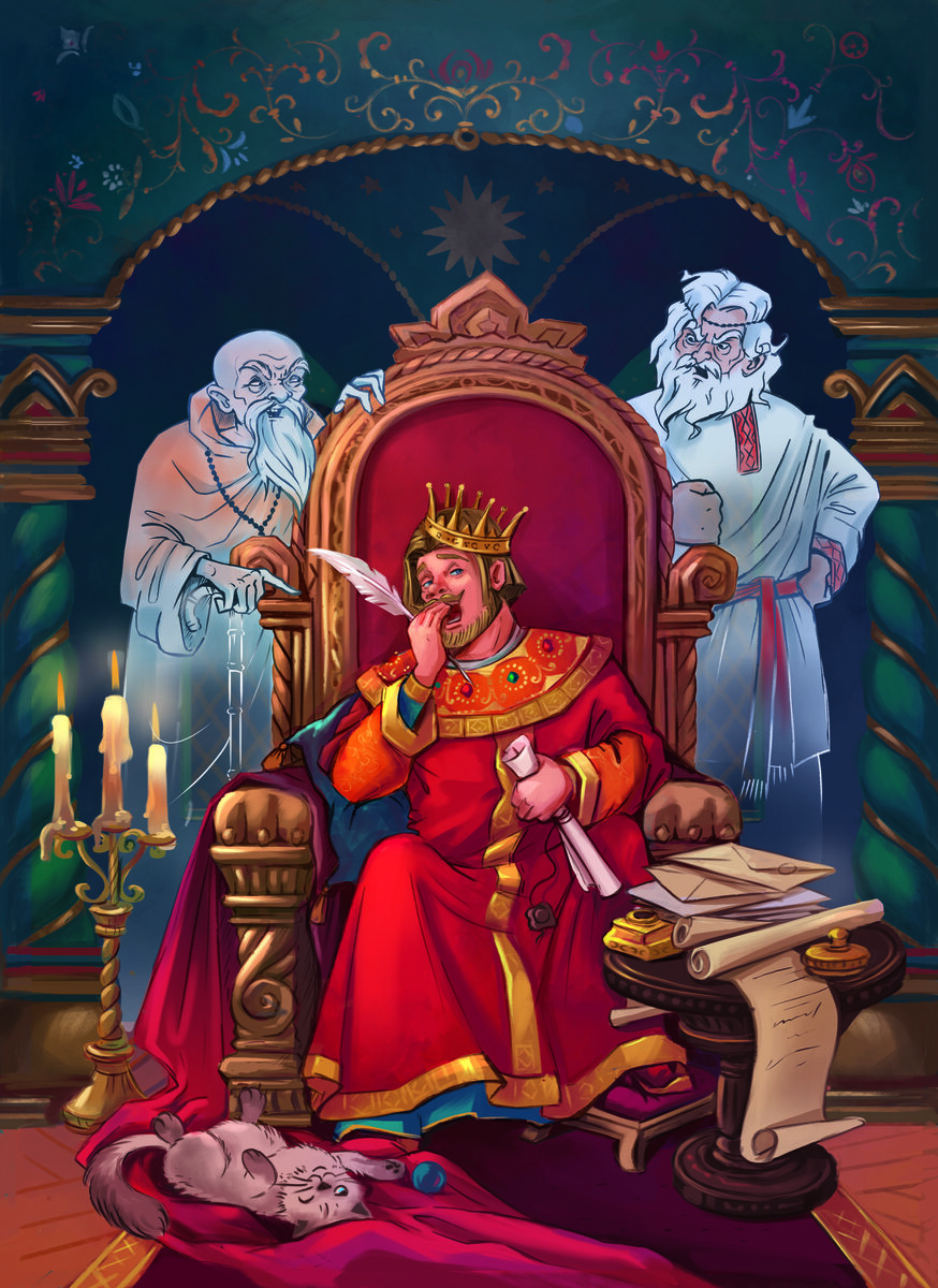 Два мудрых князя. Иллюстрации к сказкам. Правитель мудрец. Мудрый правитель на троне. Сказки про мудрых правителей.