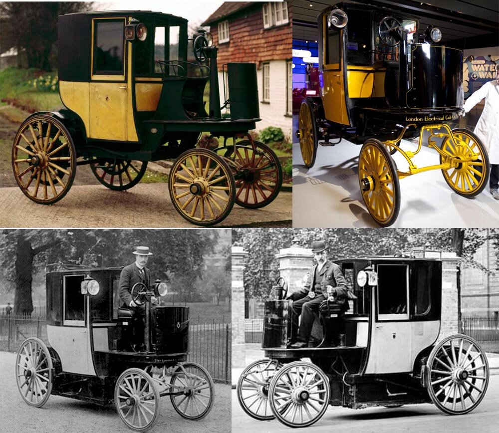 Электрические фиакры Лондона начала века.