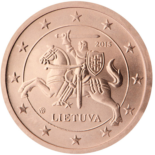 Лицевая сторона (аверс) монеты 2 евроцента https://www.ecb.europa.eu/euro/coins/html/lt.lt.html