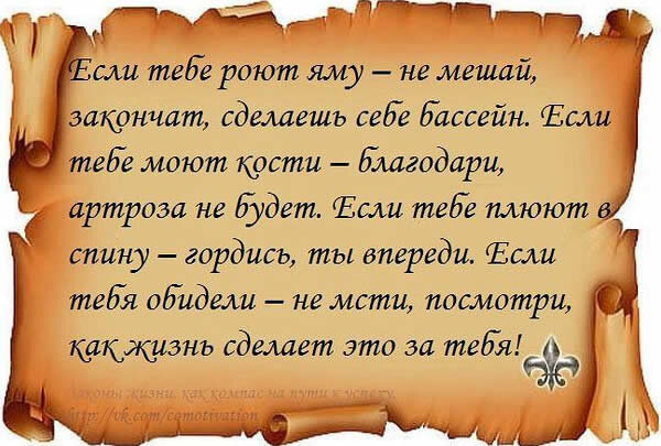 10. Наберись смелости, если хочешь что-то изменить. Наберись терпения, если что-то изменить невозможно. И будь мудрым, чтобы знать, когда нужна смелость, а когда терпение.

12. Никогда не жалей о том, что сделал, если в этот момент ты был действительно счастлив.
