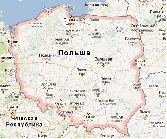 Карта польши на карте европы