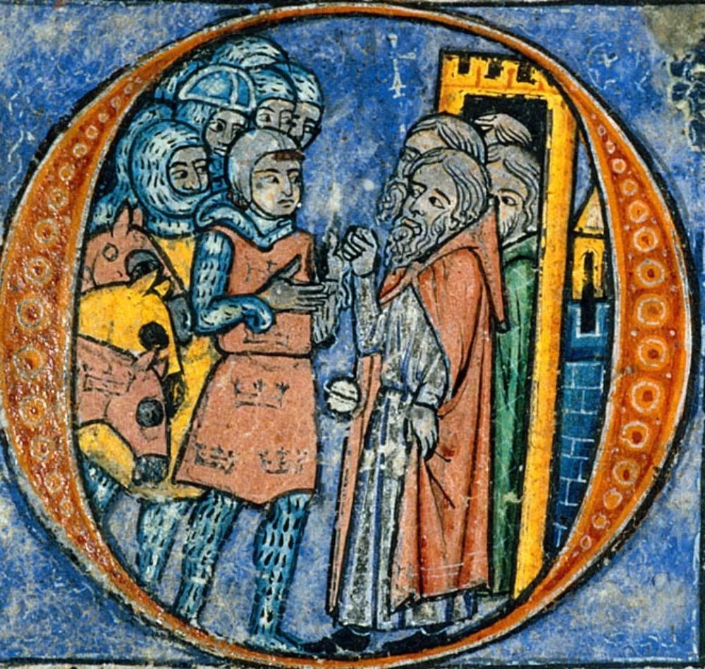 Плащ "полусолнце" с капюшоном на фреске средневековья