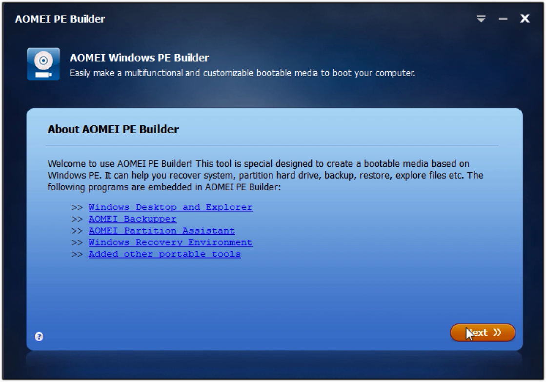 Утилита AOMEI PE Builder