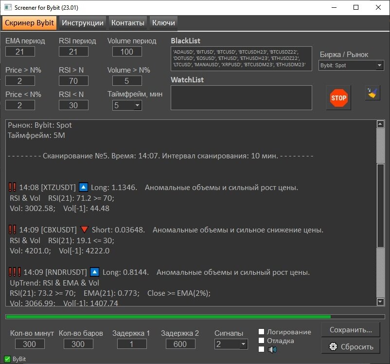 Скринер на фьючерсы криптовалют для биржы Bybit