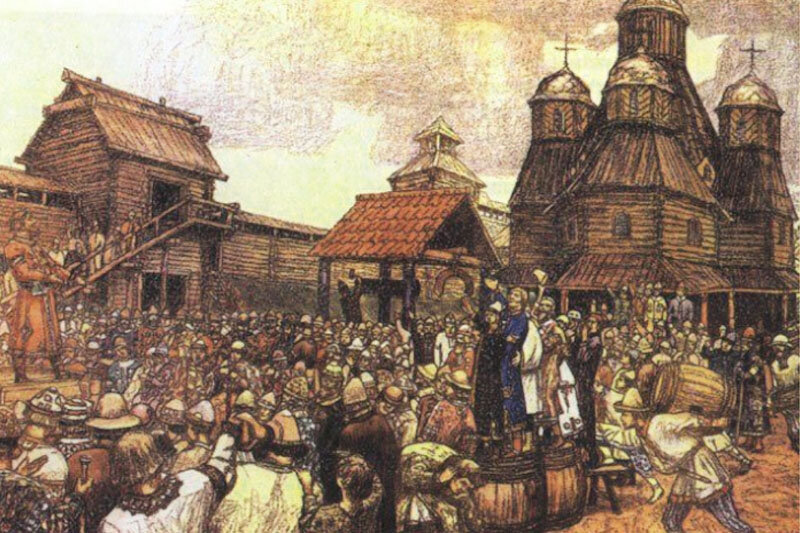 Картина 1909 г. В. М. Васнецова "Вече во Пскове".