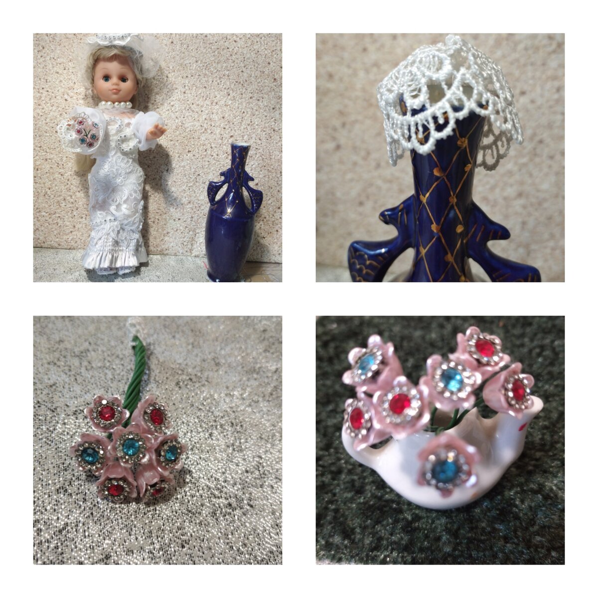 коллаж процесса сборки букета.