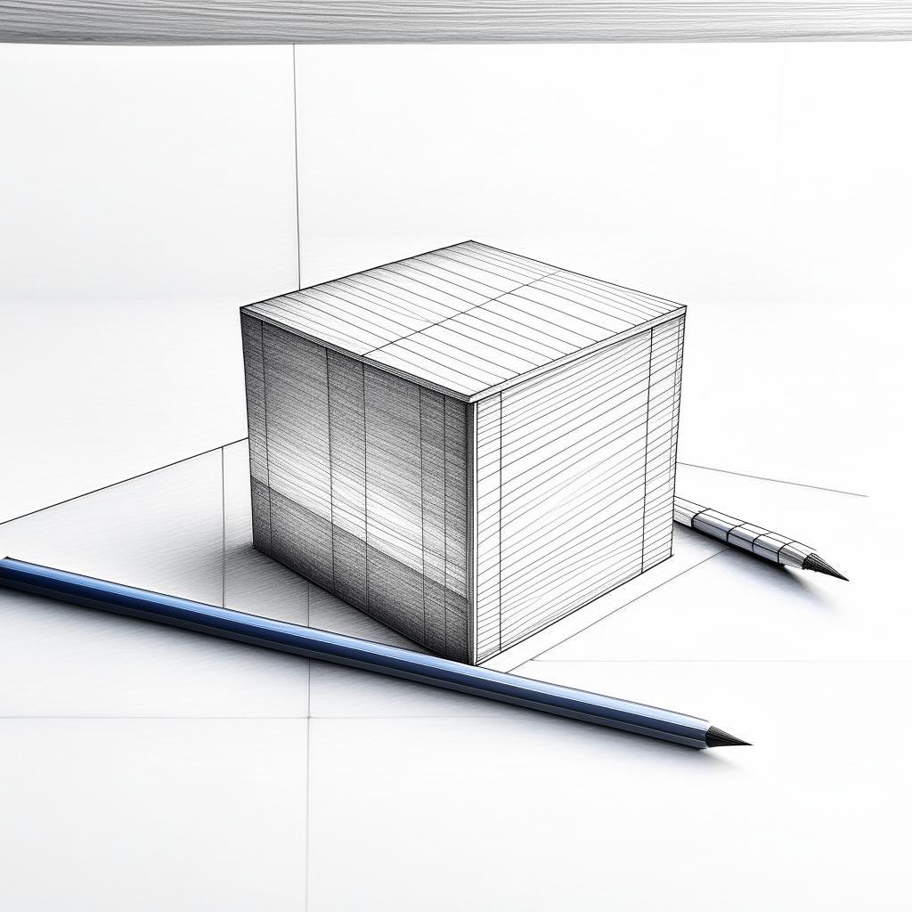 Рисунок, получившийся по запросу "куб лежит на столе, карандашный рисунок"