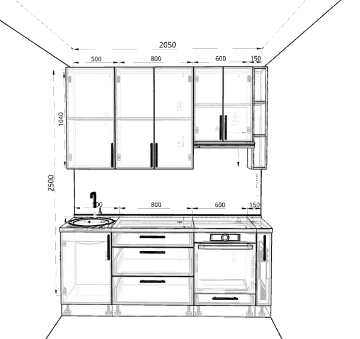 В сравнении с прошлым фото здесь добавилась бутылочница, исчезли фасад, ручка и две петли, я направляющие скрытого монтажа в глубоких ящиках я заменила на тандем боксы. вот как изменилась стоимость:  пленка гладкая - 76 285, краска мат гладкая - 77 713руб, краска глянец гладкая - 83 713руб, пленка+ фреза - 85 548 руб, пластик в ал профиле - 88 405 руб, краска+фреза или краска+шпон - 97 708.