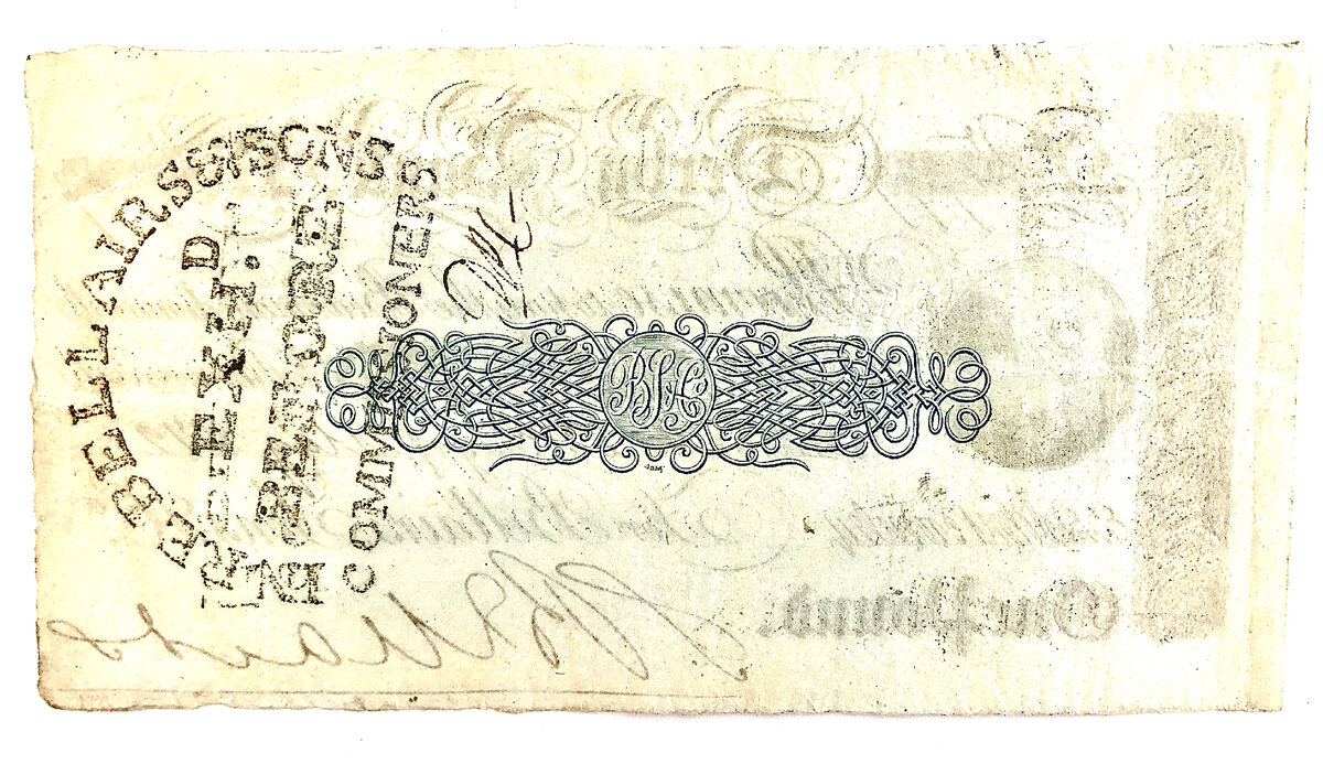 Derby Bank, 1 pound bank note № 1797 for Bellairs, Sons & Co. 22, May 1812 – из моей коллекции.