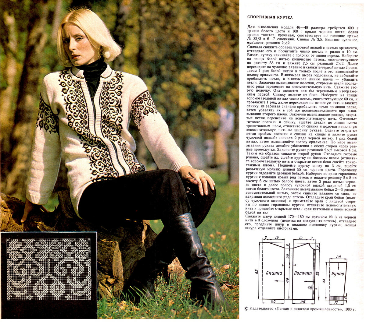 Спортивная вязаная куртка, автор Г.С. Ильина, журнал "Вязание", 1983 г.