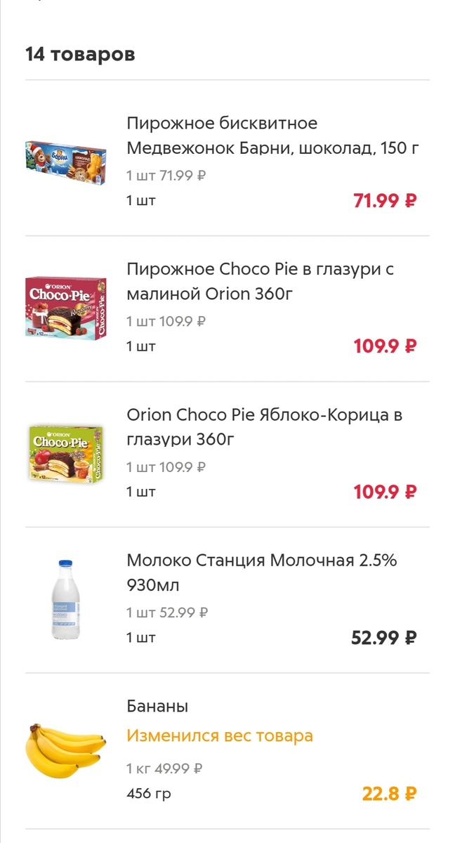 Покупки из Пятерочки 