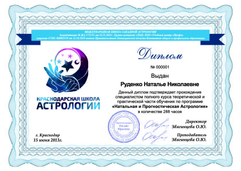 Диплом краснодарской школы астрологии