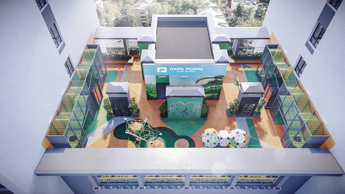 Эксплуатируемая крыша с общественными пространствами в ЖК «Парк Рояль» 