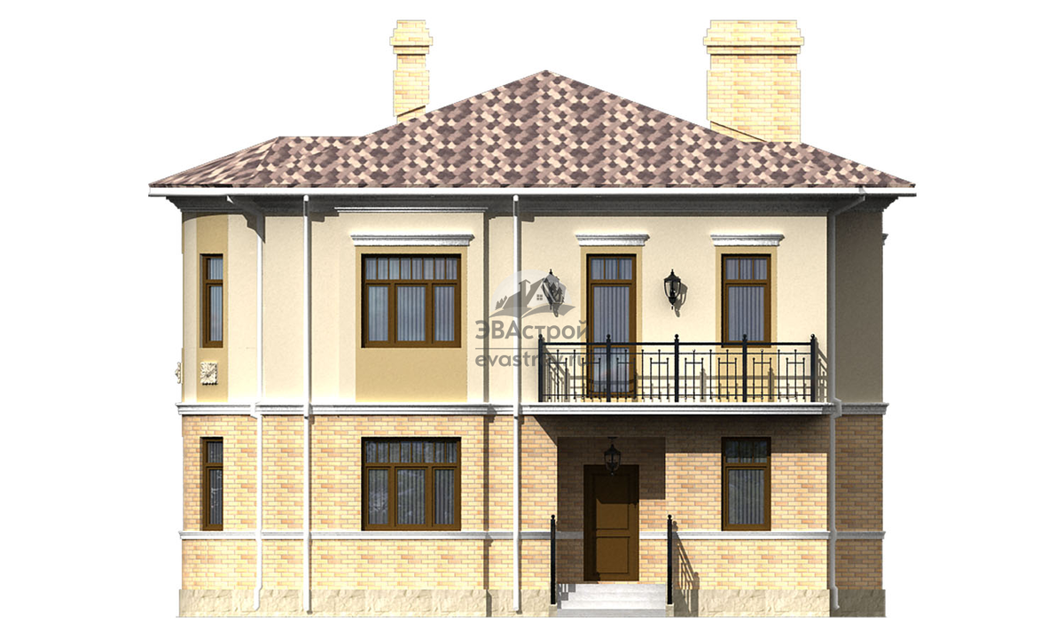 Проект двухэтажного дома 185 м2 с эркером, балконом и террасой - FD-00-02