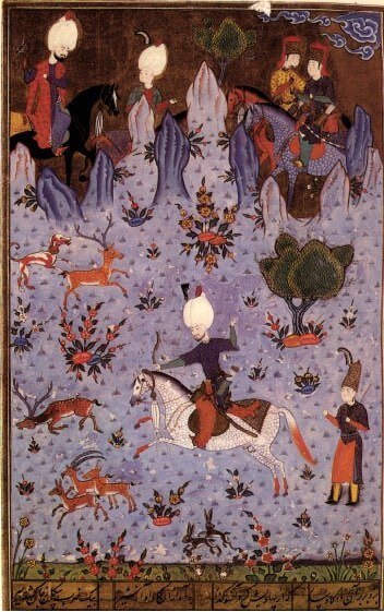 Миниатюра султан Сулейман на охоте в Эдирне.