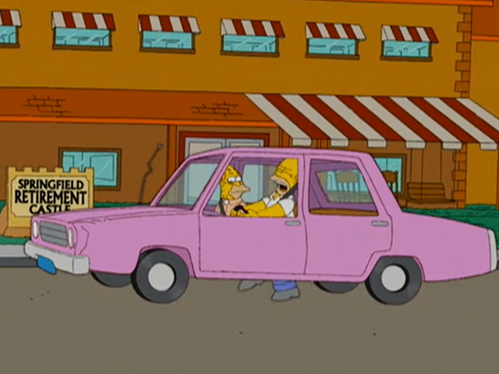 Гомер экономит на бензине, поэтому ездит как Флинстоуны //Симпсоны (The Simpsons), s18e15 © 20th Century Fox Film Corporation 